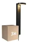 Voordeelpak 3x Nordlux Solar Sokkel Lamp Rica Rond Roestvrij Staal Zwart 4.5W 400lm - 830 Warm Wit | Bewegings- en Lichtsensor